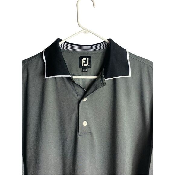 FootJoy Golf Polo Shirt Size Large Gray Black Collar Performance Moisture Wickin - Picture 2 of 6